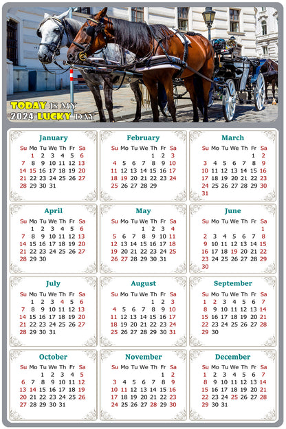 2024 Magnetic Calendar - Calendar Magnets - Today is my Lucky Day - (Fade, Tear, and Water Resistant) - Horses Themed 018