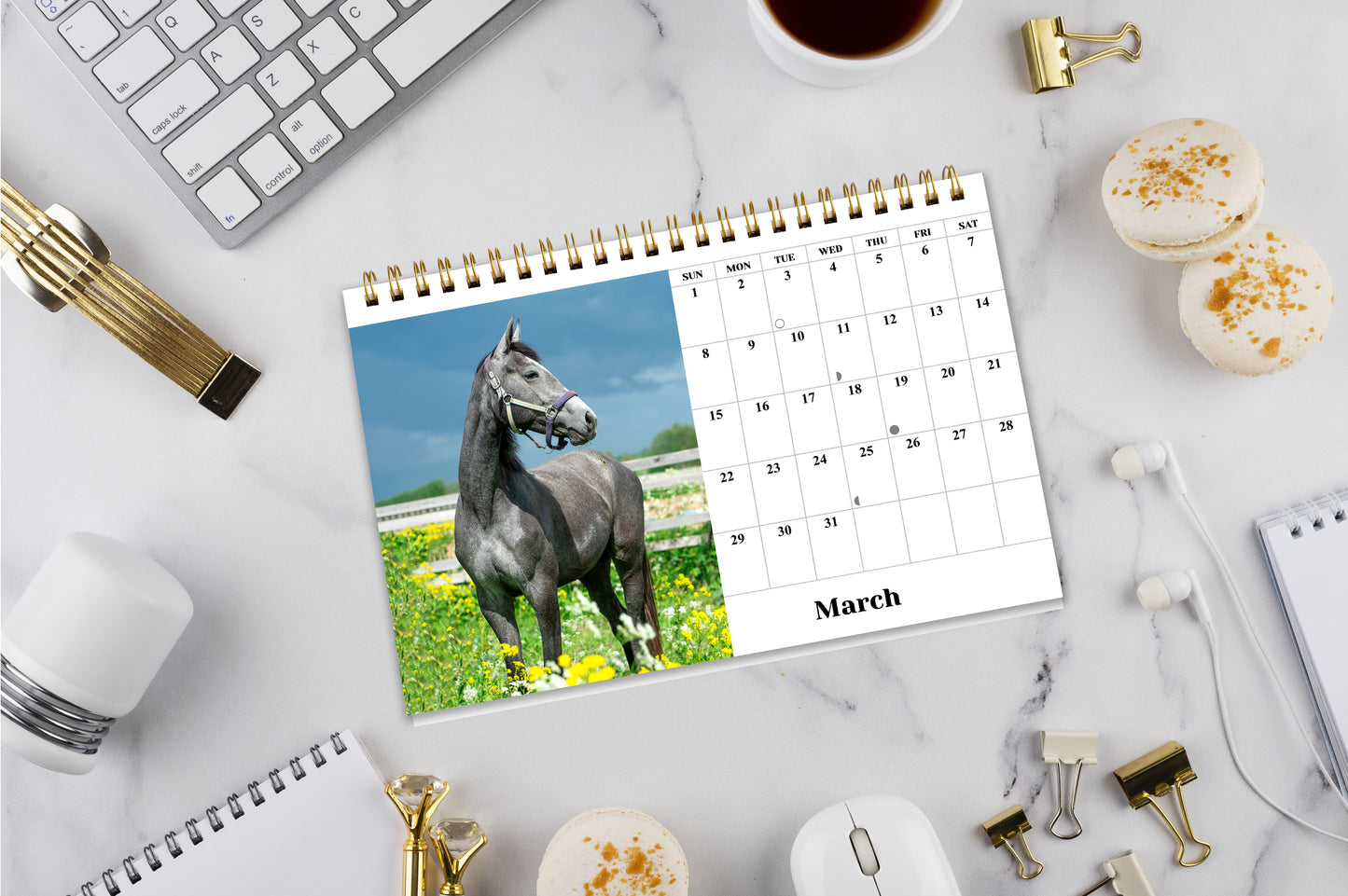 2026-12 Months Desk Calendar Desktop Planner with To-Do List (Horses)