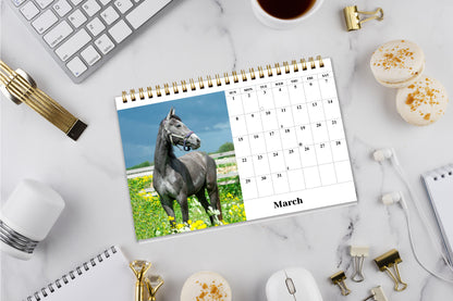 2026-12 Months Desk Calendar Desktop Planner with To-Do List (Horses)