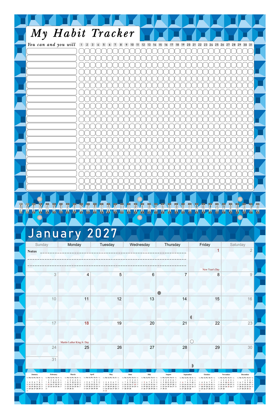 2027 Monthly Desktop/Wall Calendar/Planner - Habit Tracker - (Edition #03)