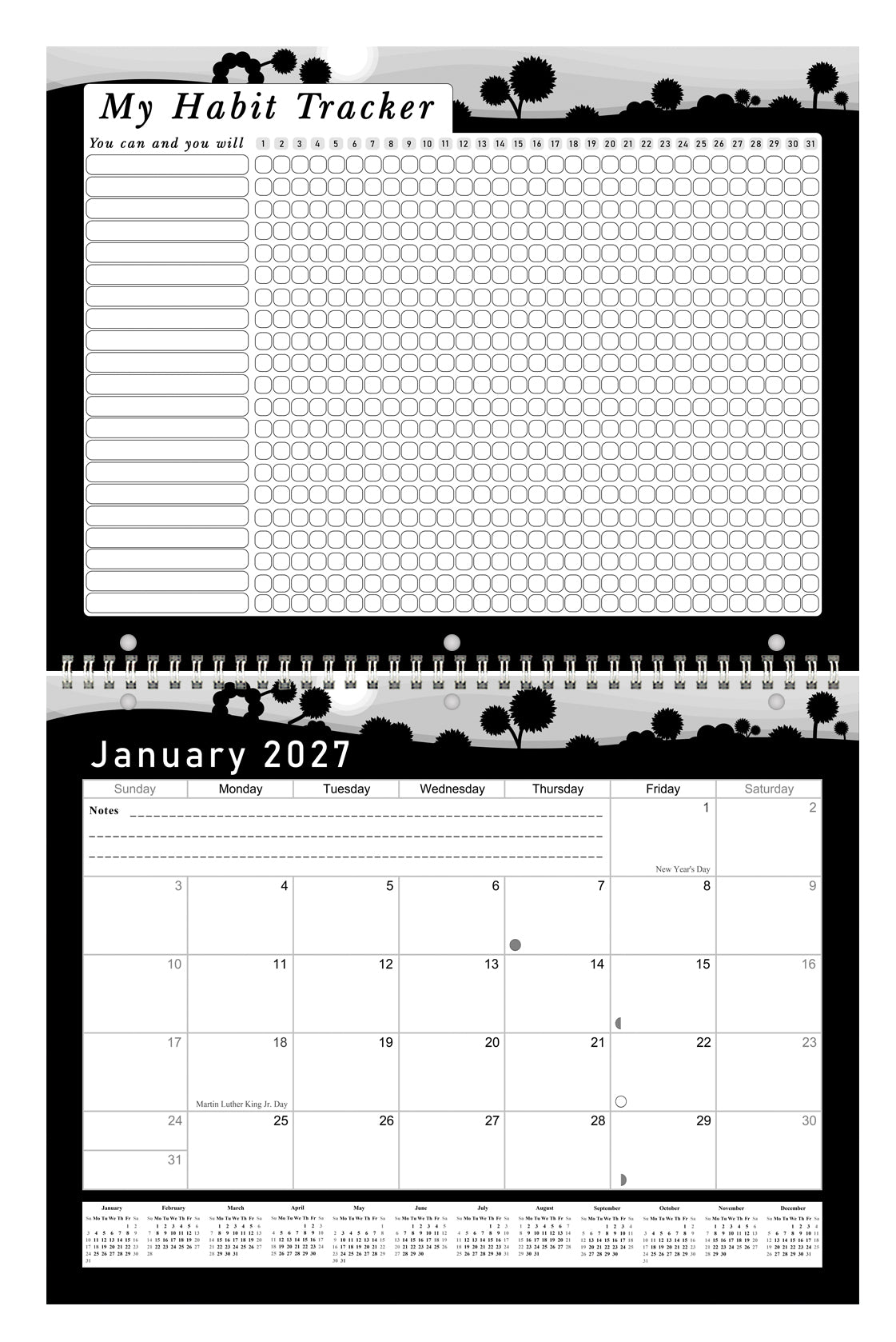 2027 Monthly Desktop/Wall Calendar/Planner - Habit Tracker - (Edition #15)