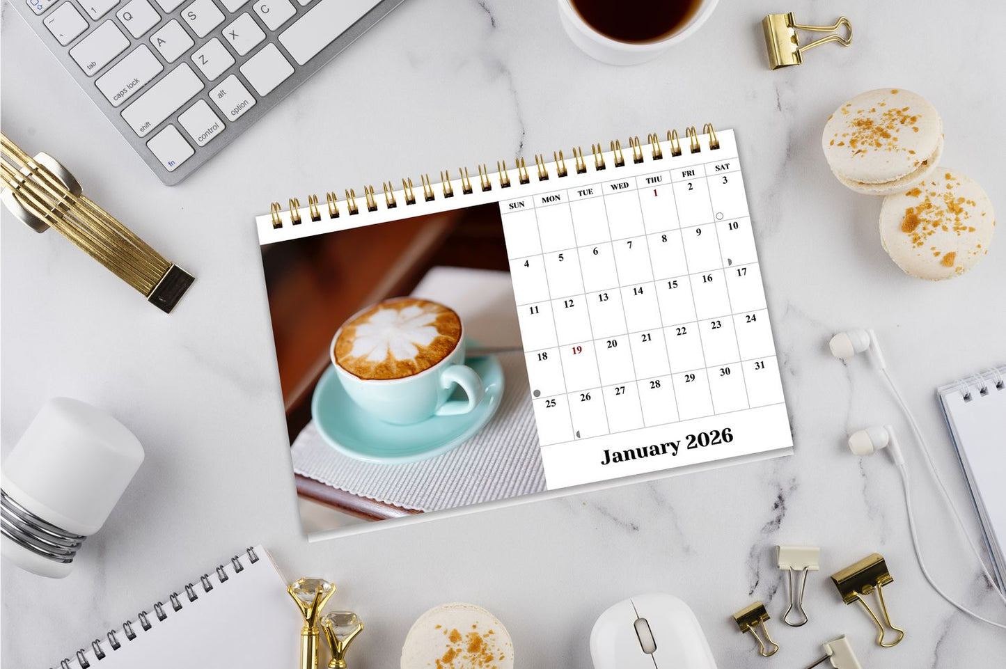 2026-12 Months Desk Calendar Desktop Planner with To-Do List (Coffee Time)