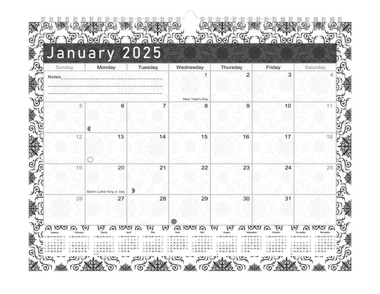 2024-2025 Monthly Spiral-Bound Wall/Desk Calendar - Desktop/Wall Blotter Calendar/Planner - (Edition B&W #014)