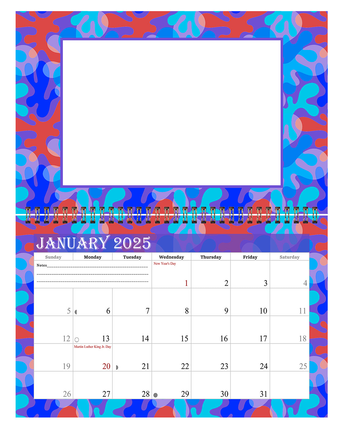 2025 Photo Frame Wall Spiral-bound Calendar (Add Your Own Photos) - 12 Months Desktop/Wall Calendar/Planner - (Edition #03)