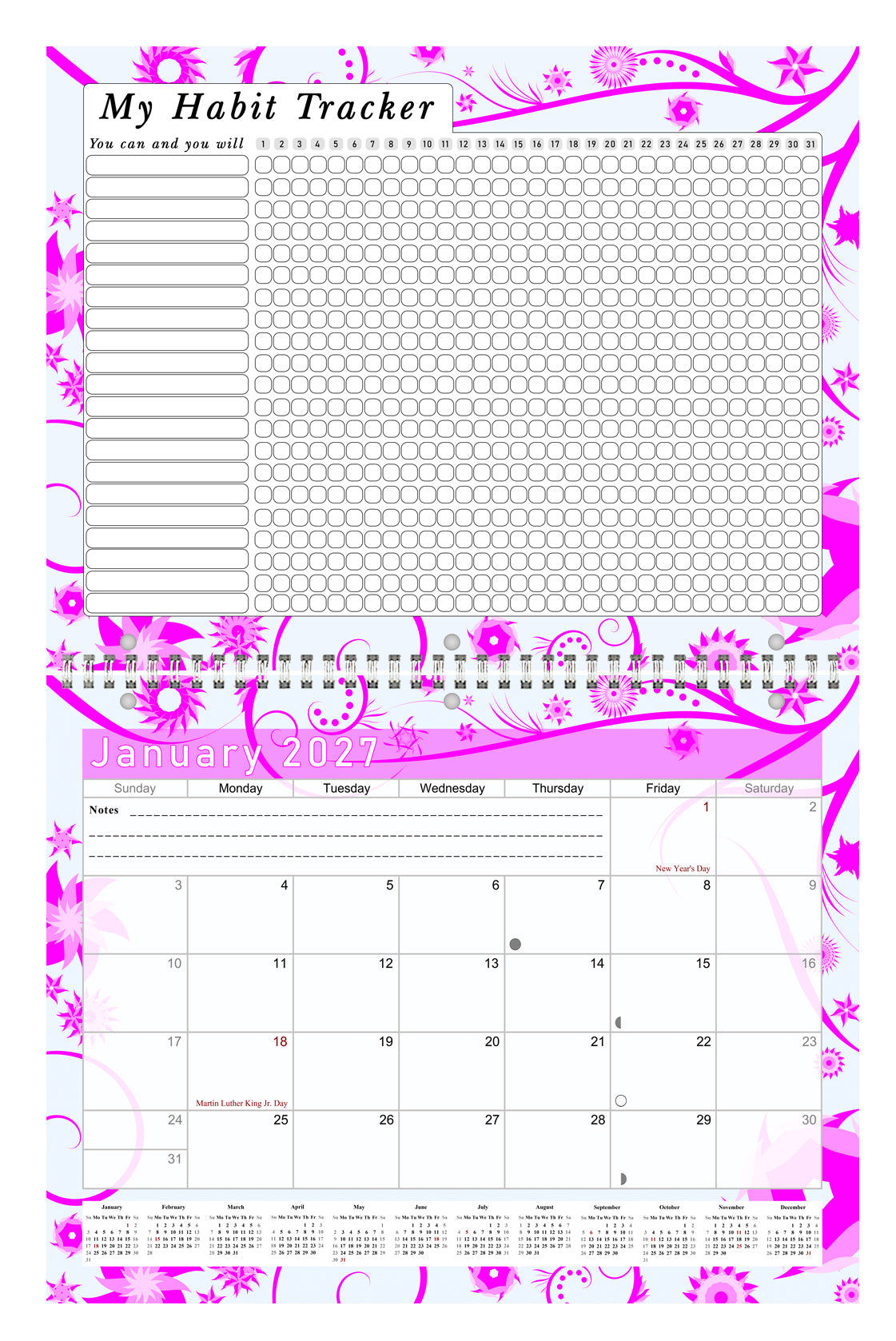 2027 Monthly Desktop/Wall Calendar/Planner - Habit Tracker - (Edition #10)