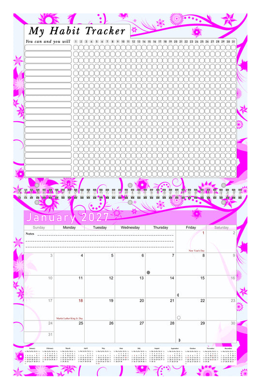 2027 Monthly Desktop/Wall Calendar/Planner - Habit Tracker - (Edition #10)
