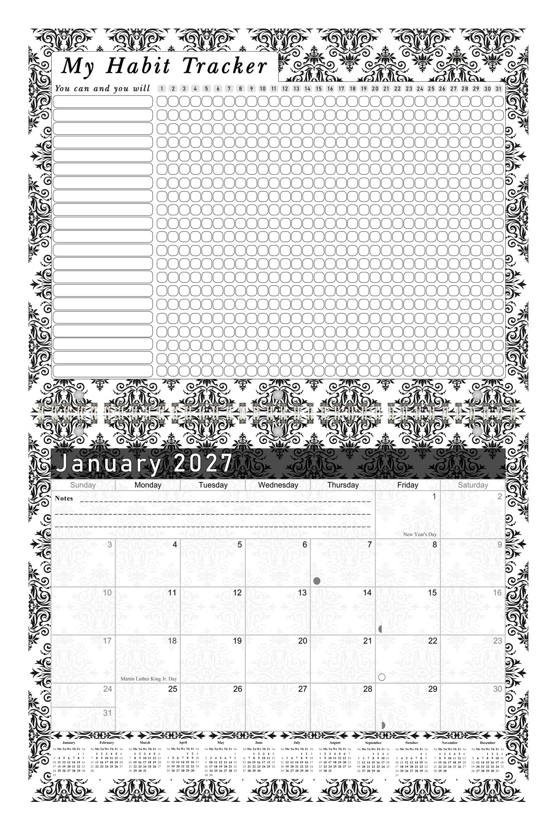 2027 Monthly Desktop/Wall Calendar/Planner - Habit Tracker - (Edition #08)