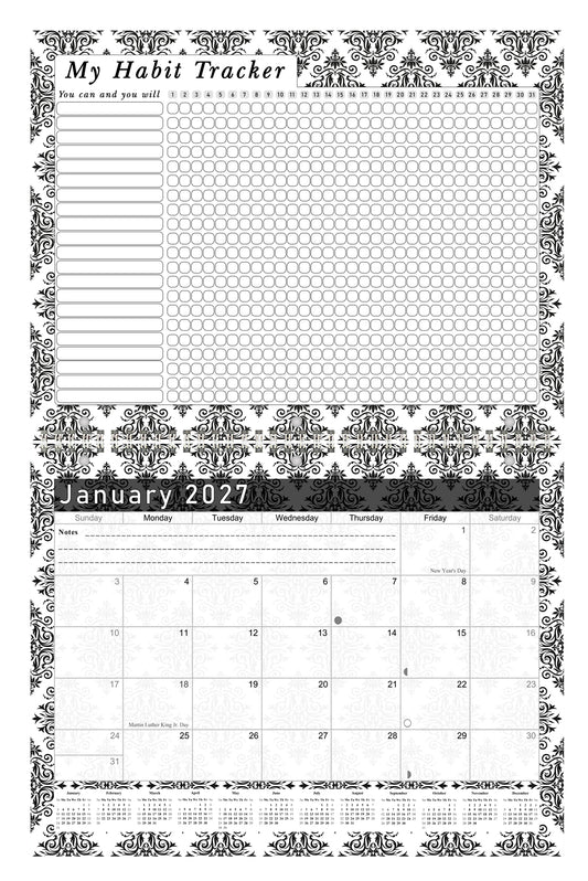 2027 Monthly Desktop/Wall Calendar/Planner - Habit Tracker - (Edition #08)