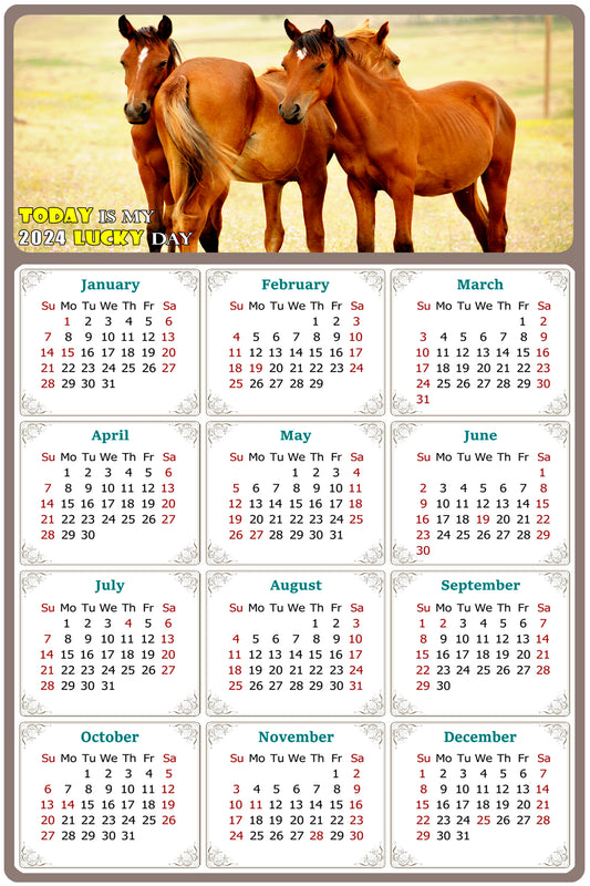 2024 Magnetic Calendar - Calendar Magnets - Today is my Lucky Day - (Fade, Tear, and Water Resistant) - Horses Themed 014
