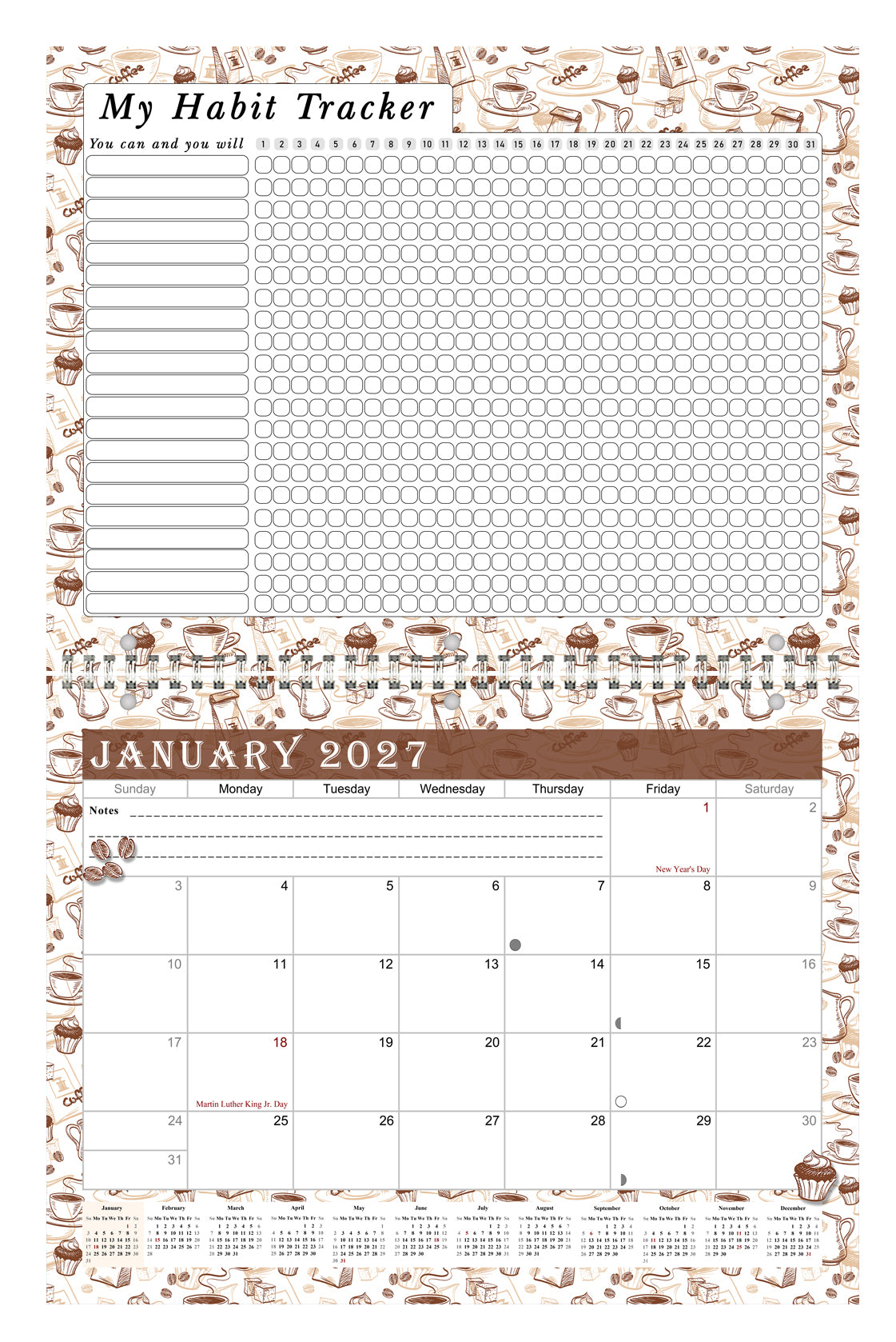 2027 Monthly Desktop/Wall Calendar/Planner - Habit Tracker - (Edition #30)
