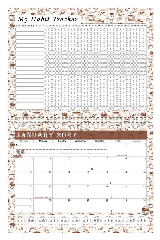 2027 Monthly Desktop/Wall Calendar/Planner - Habit Tracker - (Edition #30)