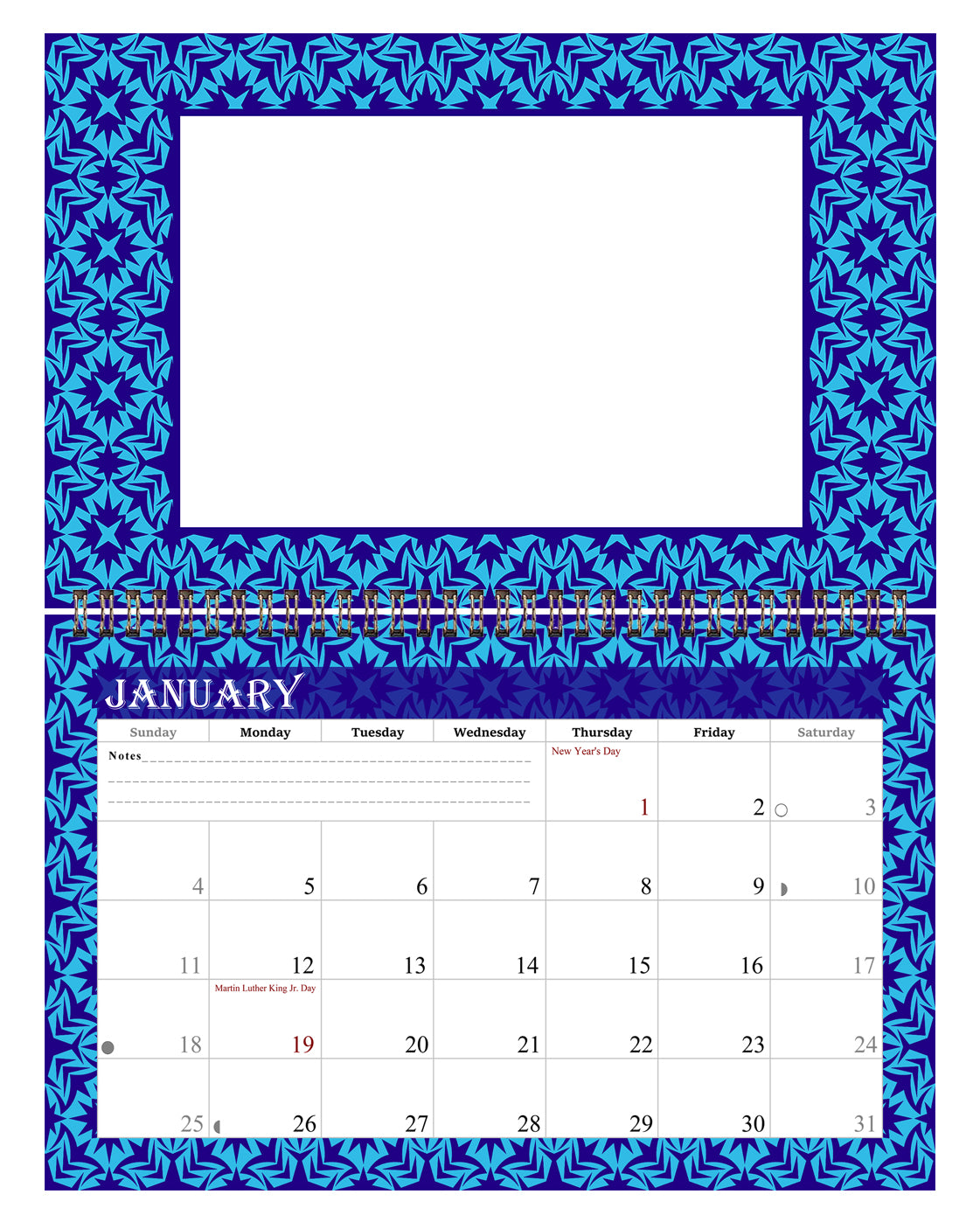 2026 Photo Frame Wall Spiral-bound Calendar (Add Your Own Photos) - 12 Months Desktop/Wall Calendar/Planner - (Edition #07)