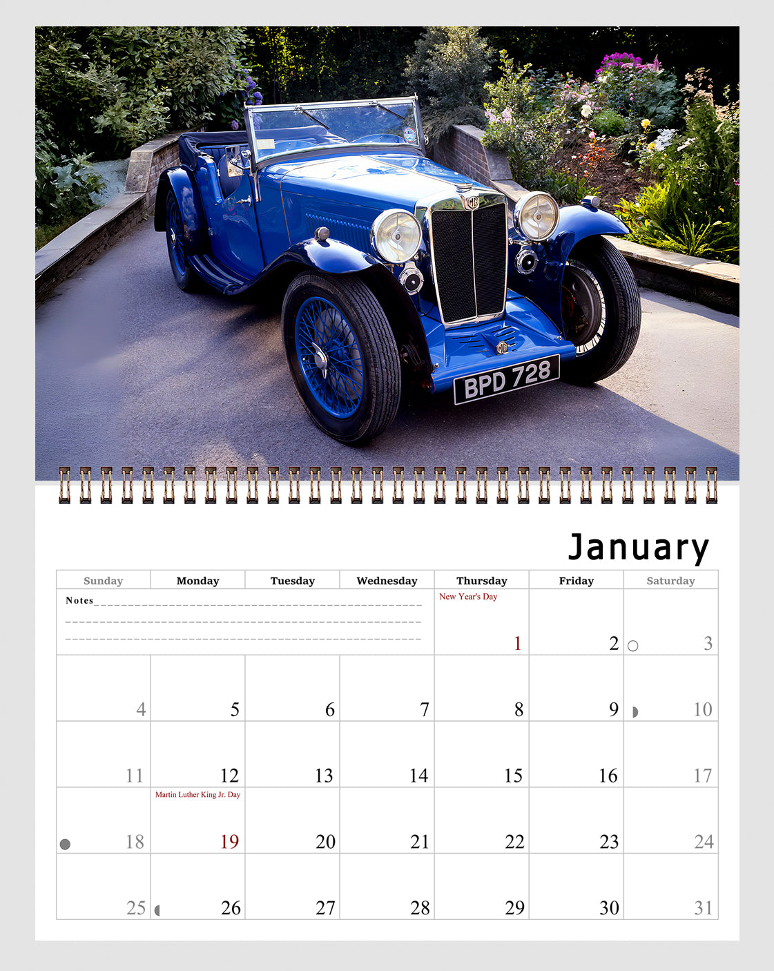 2026 Spiral-bound Wall Calendar (Classic Cars) - 12 Months Desktop/Wall Calendar/Planner