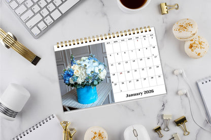 2026-12 Months Desk Calendar Desktop Planner with To-Do List (Bouquets)