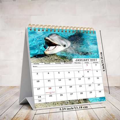 2026-2027 18 Months Standing Flip Desk Calendar Desktop Planner (Dolphins)