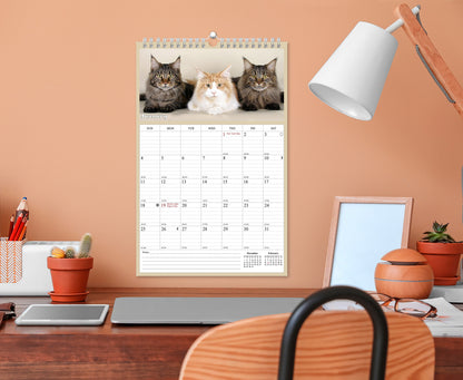 2026 Wall Calendar Spiral-bound Twin-Wire Binding - 12 Months Planner - Large Ruled Blocks with Julian Dates - (Cats)