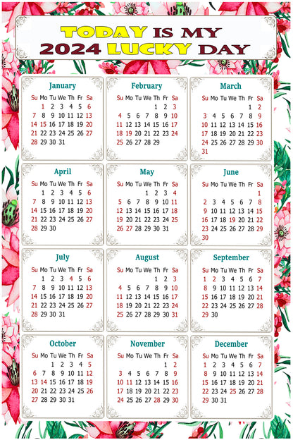 2024 Magnetic Calendar - Calendar Magnets - Today is my Lucky Day - (Fade, Tear, and Water Resistant) - Themed 018