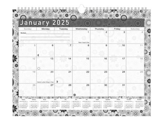2024-2025 Monthly Spiral-Bound Wall/Desk Calendar - Desktop/Wall Blotter Calendar/Planner - (Edition B&W #020)