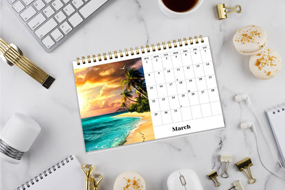 2026-12 Months Desk Calendar Desktop Planner with To-Do List (Beaches)