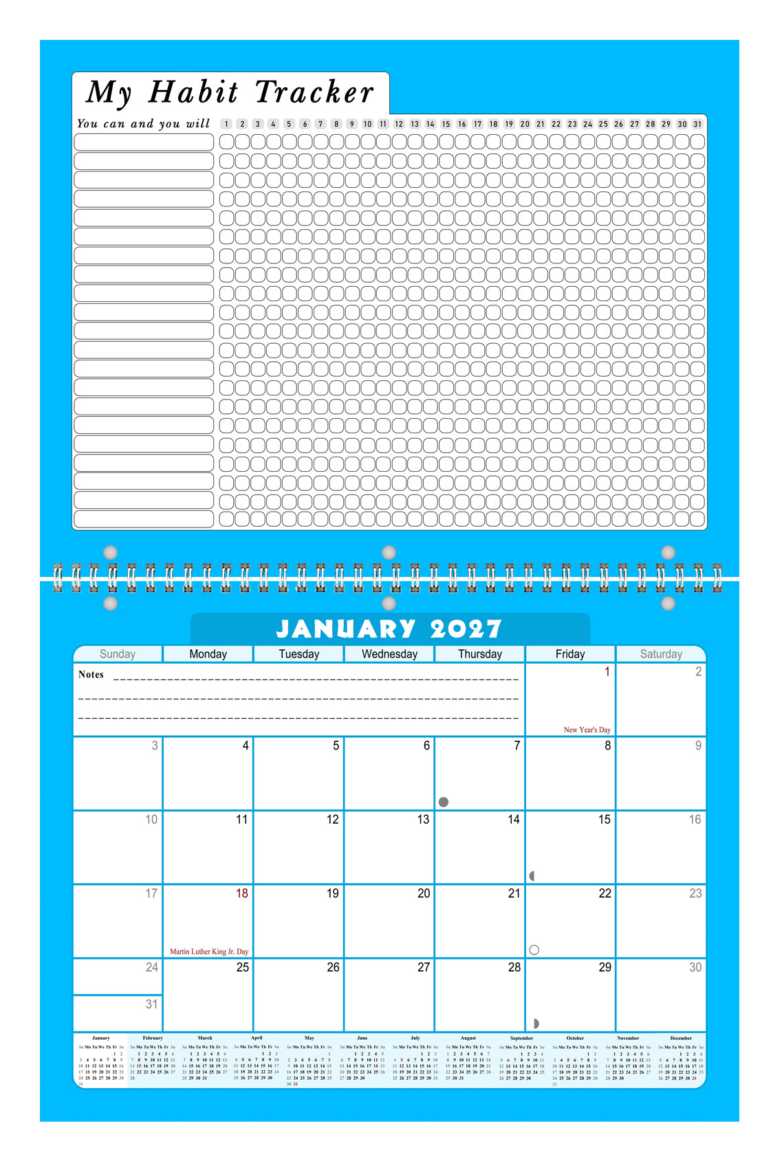 2027 Monthly Desktop/Wall Calendar/Planner - Habit Tracker - (Edition #07)
