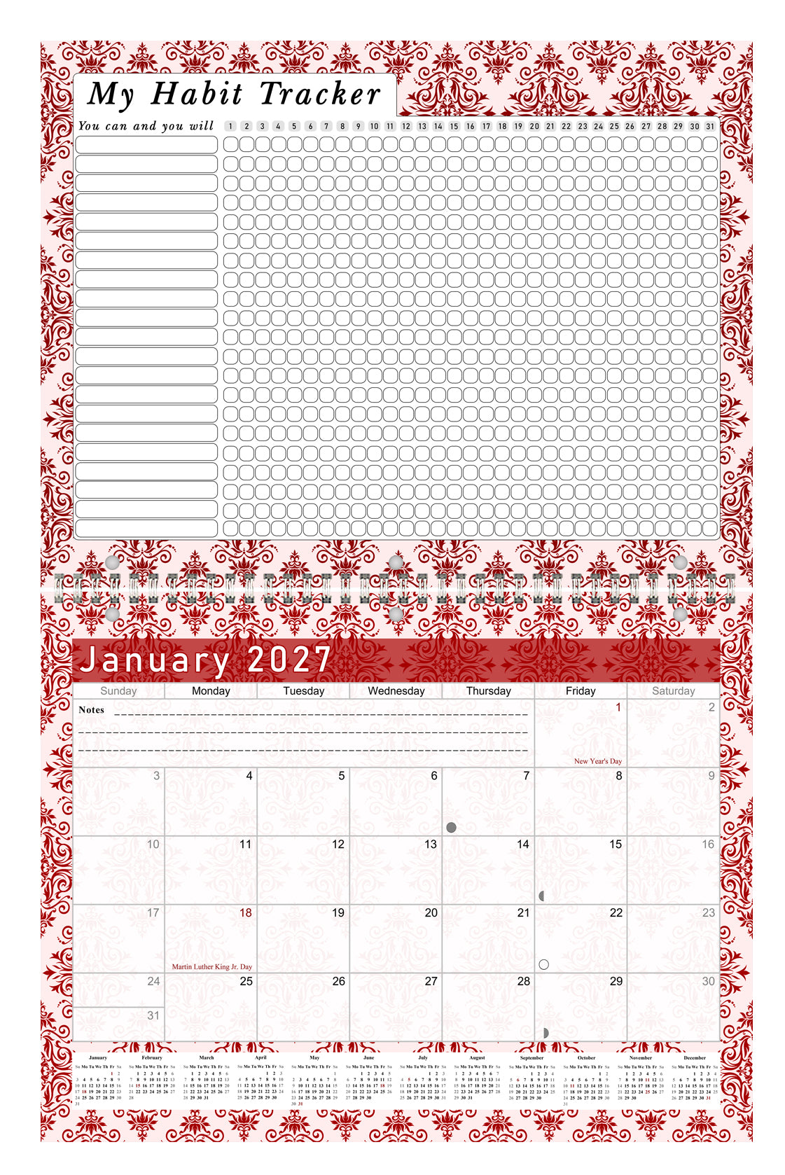 2027 Monthly Desktop/Wall Calendar/Planner - Habit Tracker - (Edition #05)