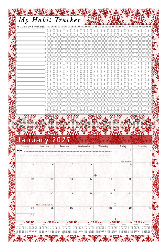 2027 Monthly Desktop/Wall Calendar/Planner - Habit Tracker - (Edition #05)