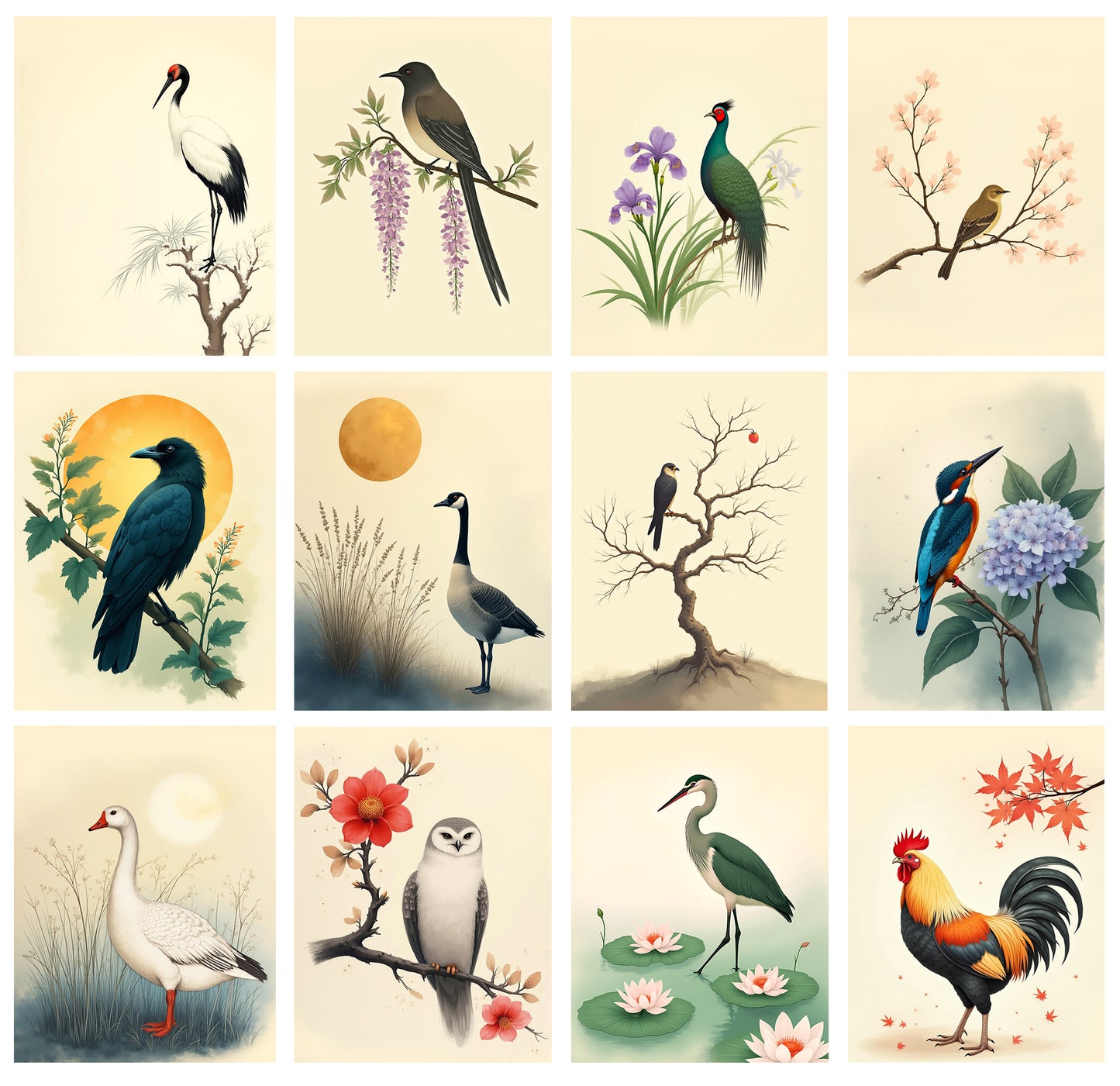 2026-12 Months Desk Calendar Desktop Planner with To-Do List (Ukioy-e Birds)