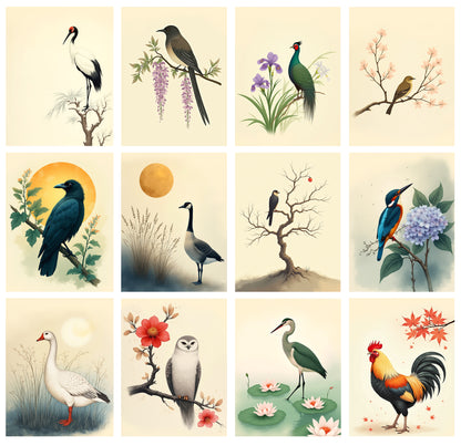 2026-12 Months Desk Calendar Desktop Planner with To-Do List (Ukioy-e Birds)