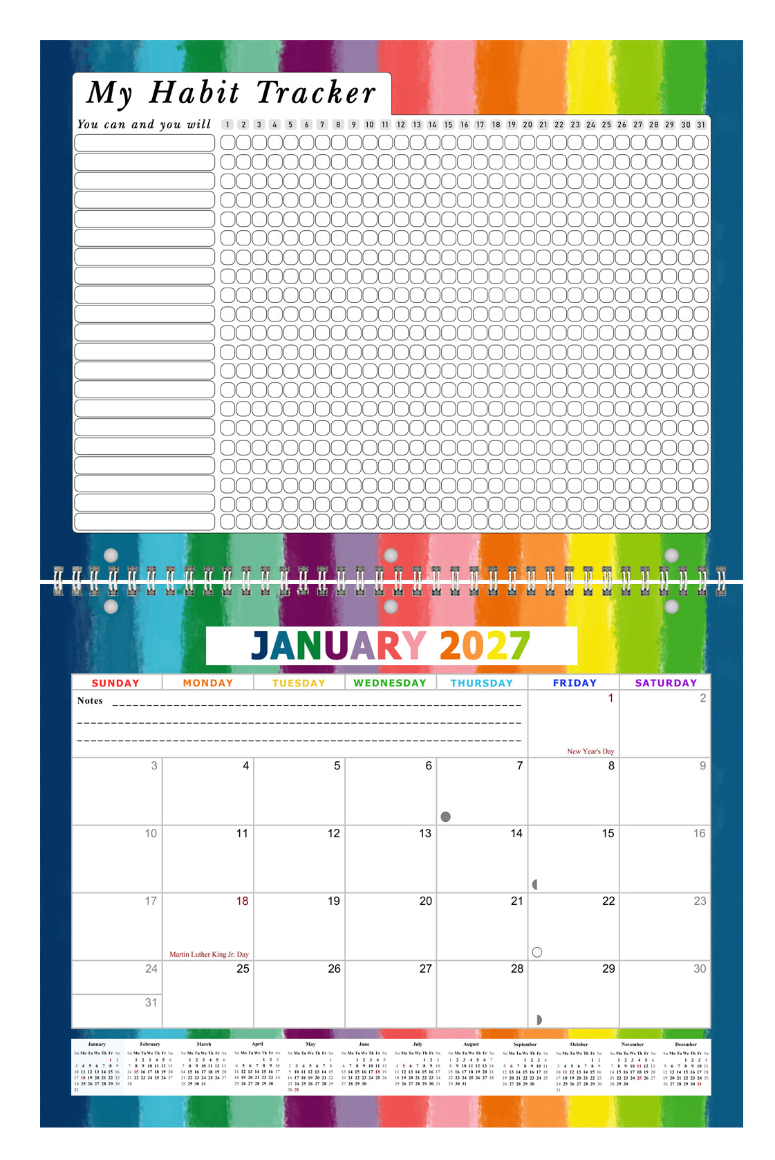 2027 Monthly Desktop/Wall Calendar/Planner - Habit Tracker - (Edition #27)