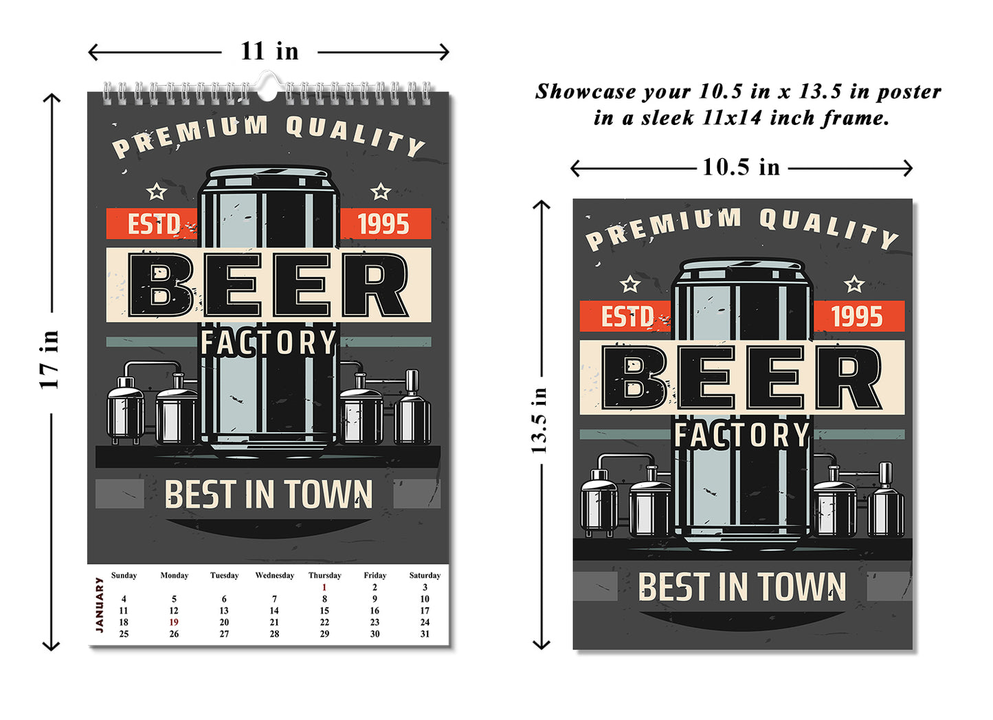 2027 Wall Oversized Art Poster Calendar Spiral-bound Twin-Wire Binding- Beer