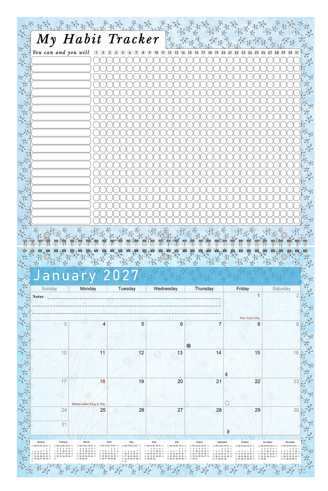2027 Monthly Desktop/Wall Calendar/Planner - Habit Tracker - (Edition #18)