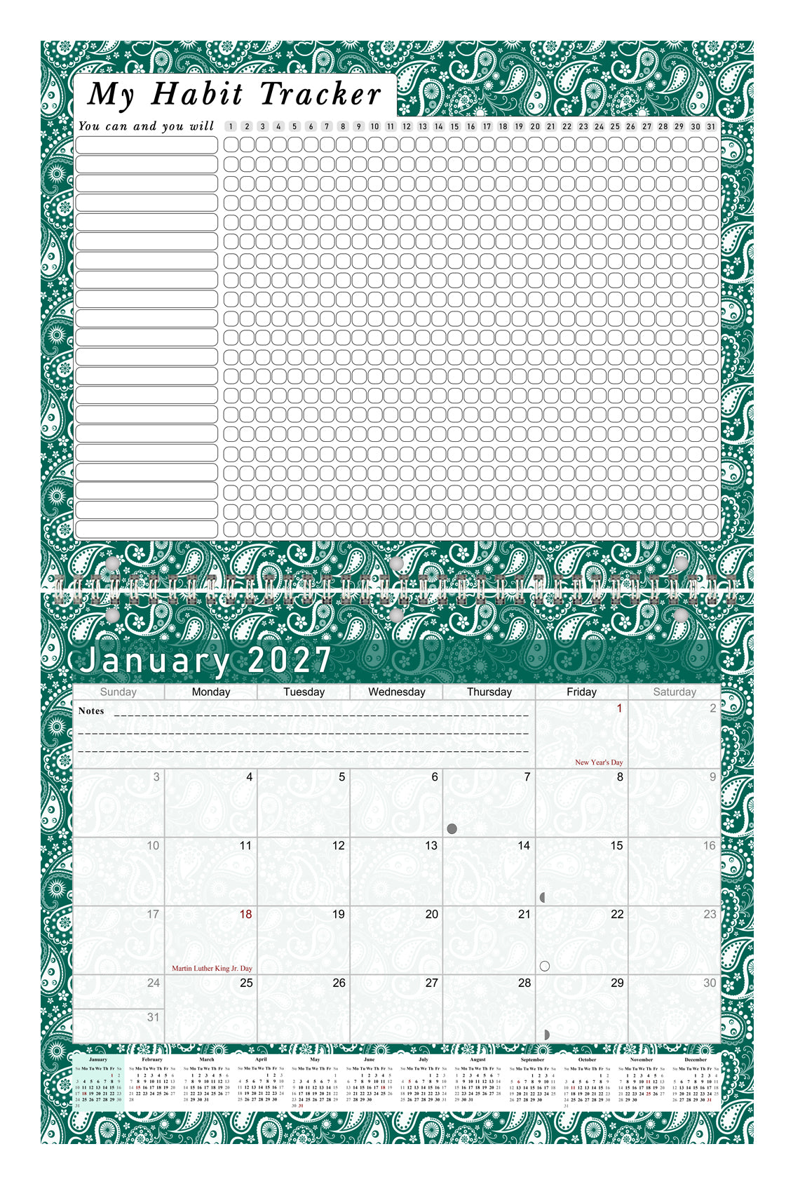2027 Monthly Desktop/Wall Calendar/Planner - Habit Tracker - (Edition #24)