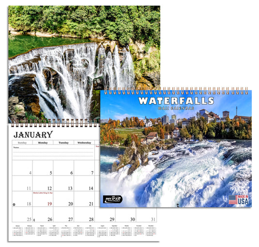 2026 Spiral-bound Wall Calendar (Waterfalls) - 12 Months Desktop/Wall Calendar/Planner