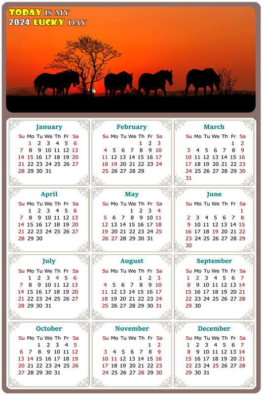 2024 Magnetic Calendar - Calendar Magnets - Today is my Lucky Day - (Fade, Tear, and Water Resistant) - Horses Themed 011