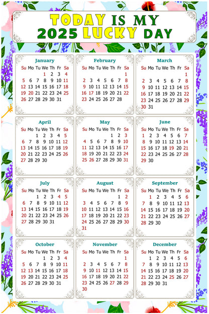 2025 Magnetic Calendar - Calendar Magnets - Today is my Lucky Day - (Fade, Tear, and Water Resistant) - Themed 016