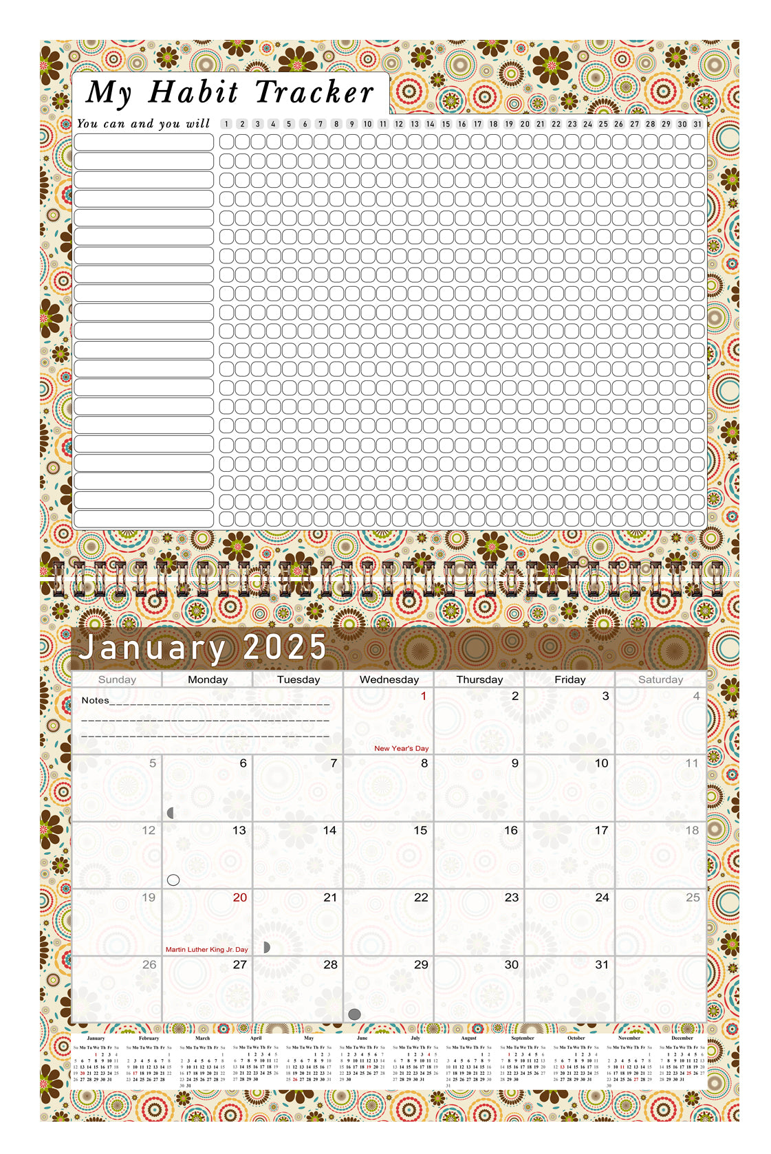 2025 Monthly Desktop/Wall Calendar/Planner - Habit Tracker - (Edition #20)