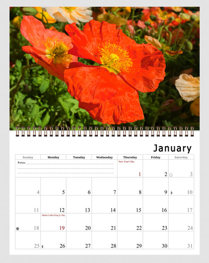 2026 Spiral-bound Wall Calendar (Flowers) - 12 Months Desktop/Wall Calendar/Planner
