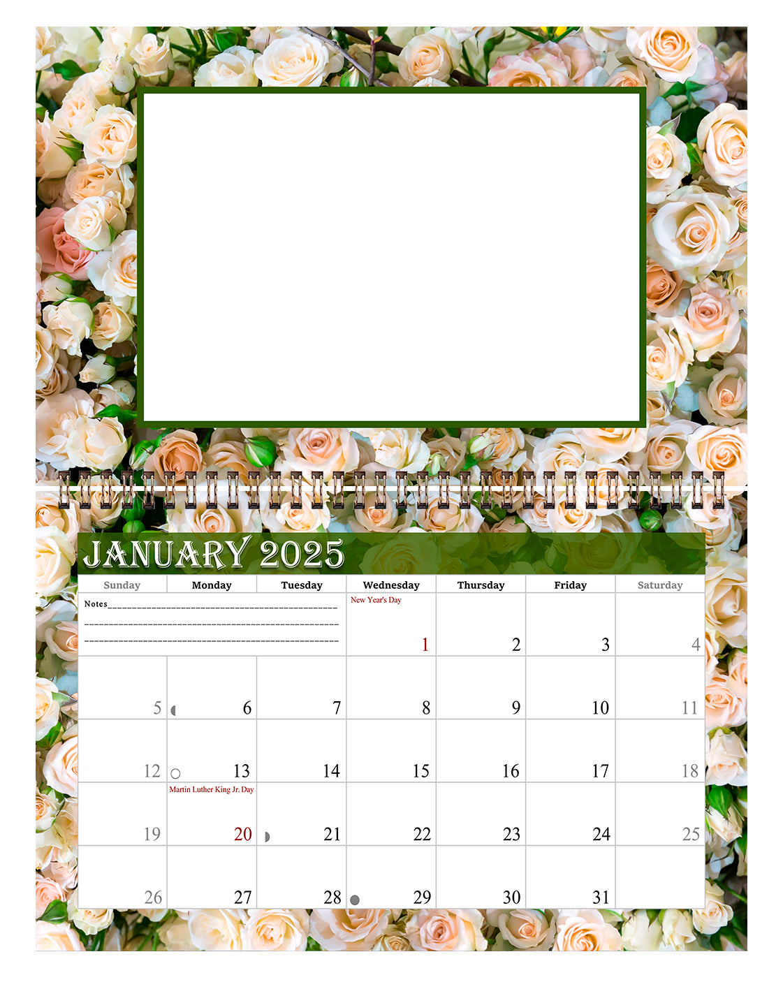 2025 Photo Frame Wall Spiral-bound Calendar (Add Your Own Photos) - 12 Months Desktop/Wall Calendar/Planner - (Edition #13)