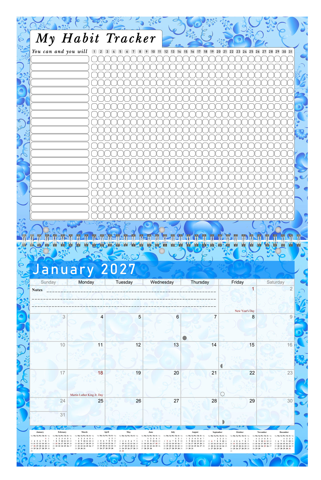 2027 Monthly Desktop/Wall Calendar/Planner - Habit Tracker - (Edition #19)