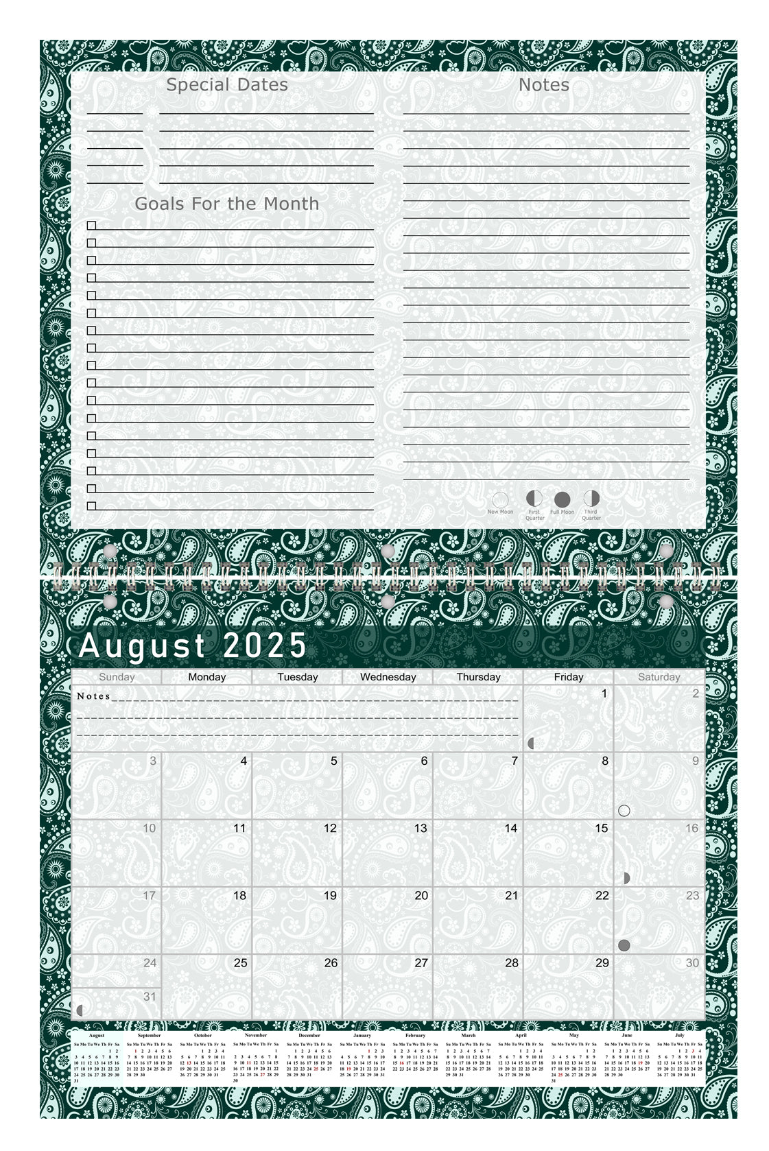 2025 - 2026 Academic Year 12 Months Student Calendar 3-Ring Binder (Edition #025)