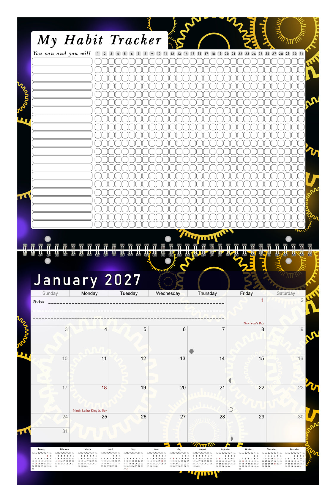 2027 Monthly Desktop/Wall Calendar/Planner - Habit Tracker - (Edition #09)