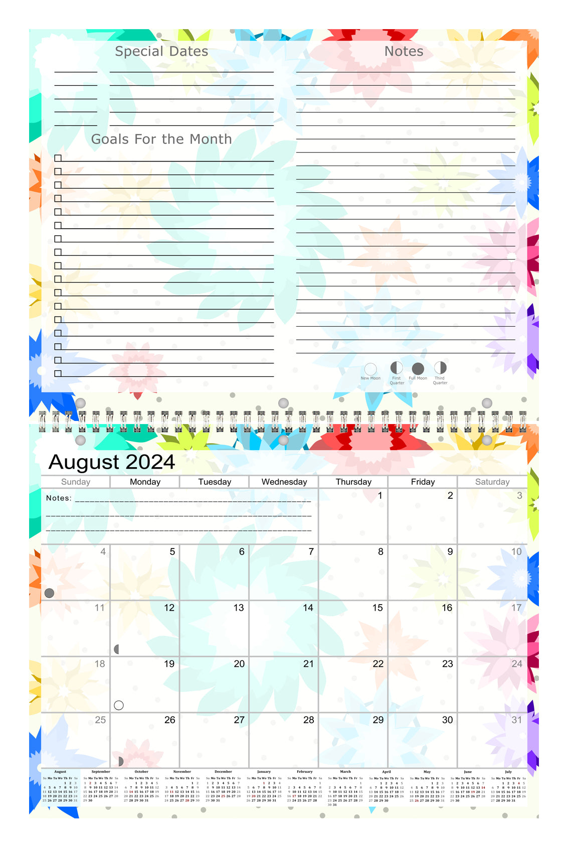 2024-2025 Academic Year 12 Months Student Calendar/Planner for Wall & Desk & 3-Ring Binder, for School, Teacher, Student (Edition #08)