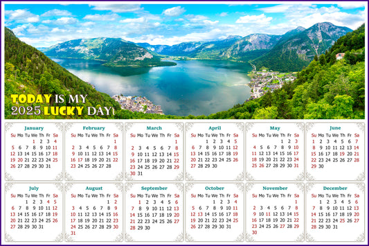 2025 Peel & Stick Calendar - Today is my Lucky Day - Removable - Hallstatt mountain (9"x 6")
