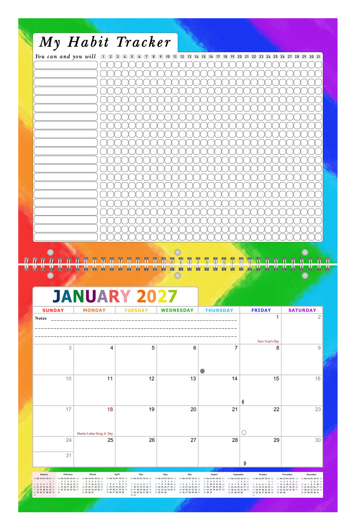 2027 Monthly Desktop/Wall Calendar/Planner - Habit Tracker - (Edition #28)