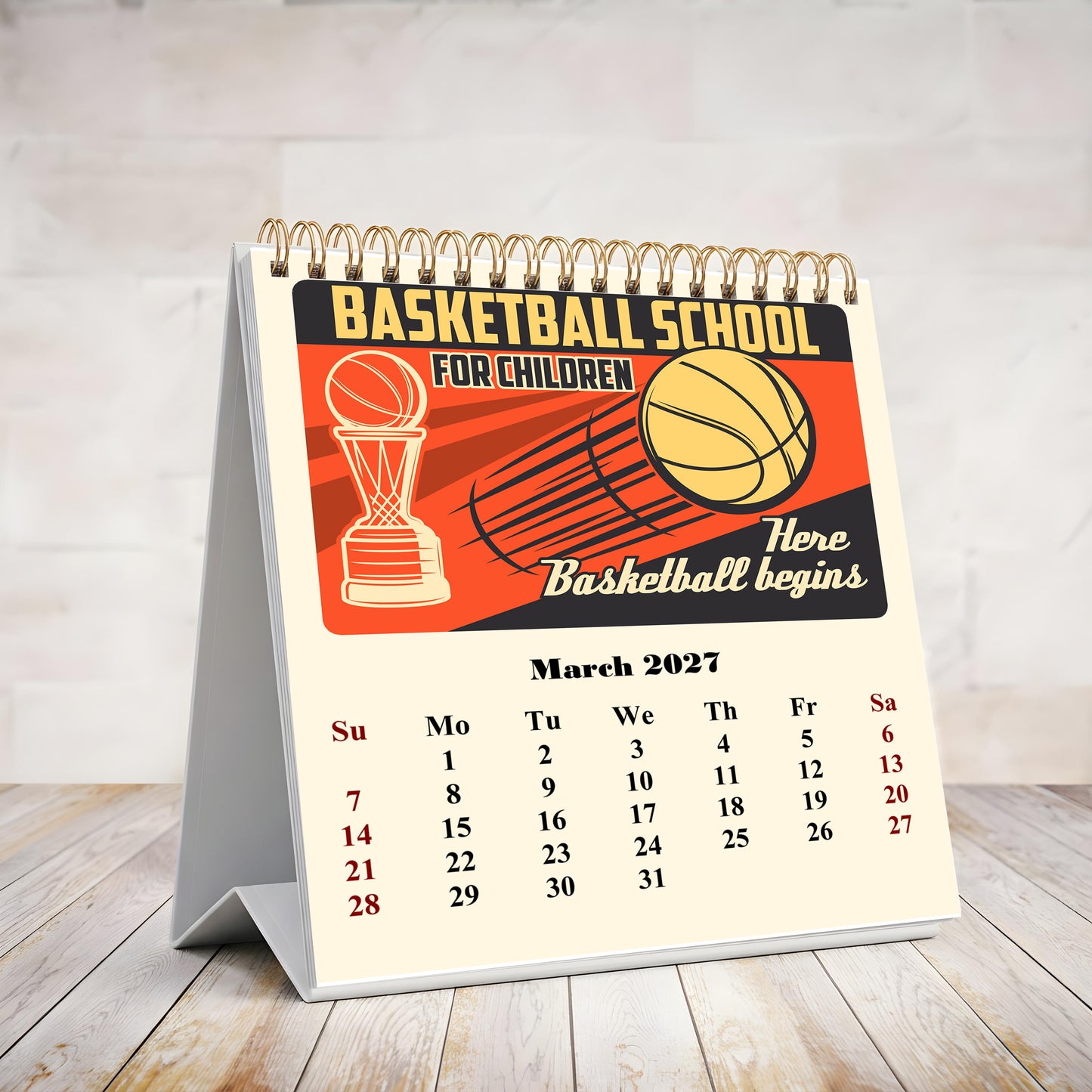 2027-12 Months Desk Calendar Desktop Planner with To-Do List (Basketball)