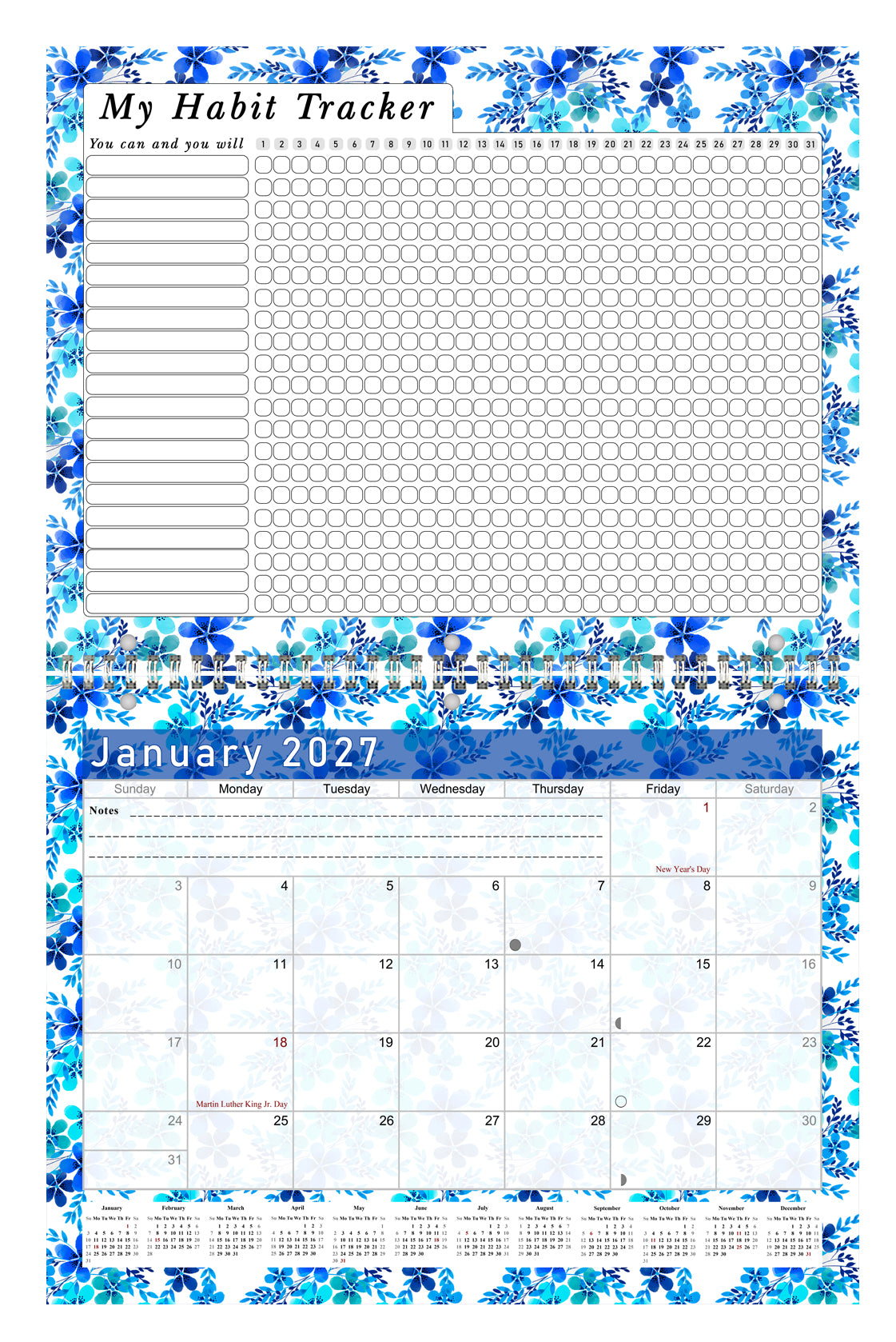 2027 Monthly Desktop/Wall Calendar/Planner - Habit Tracker - (Edition #22)