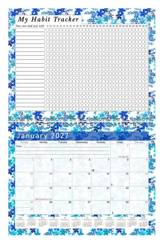 2027 Monthly Desktop/Wall Calendar/Planner - Habit Tracker - (Edition #22)
