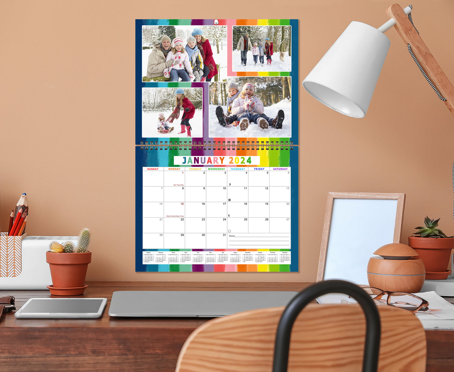 2024 Scrapbook Wall Calendar Spiral-bound (Add Your Own Photos) - 12 Months Desktop #015