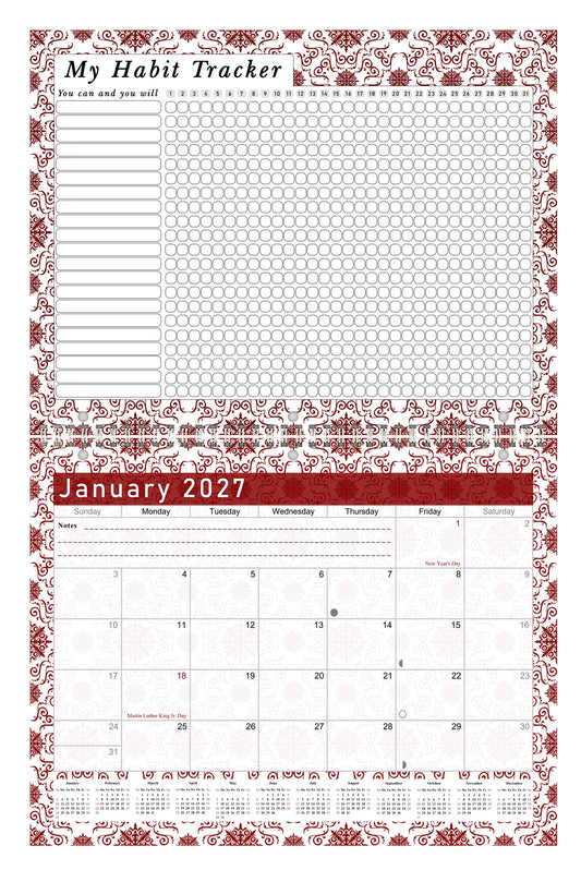 2027 Monthly Desktop/Wall Calendar/Planner - Habit Tracker - (Edition #14)