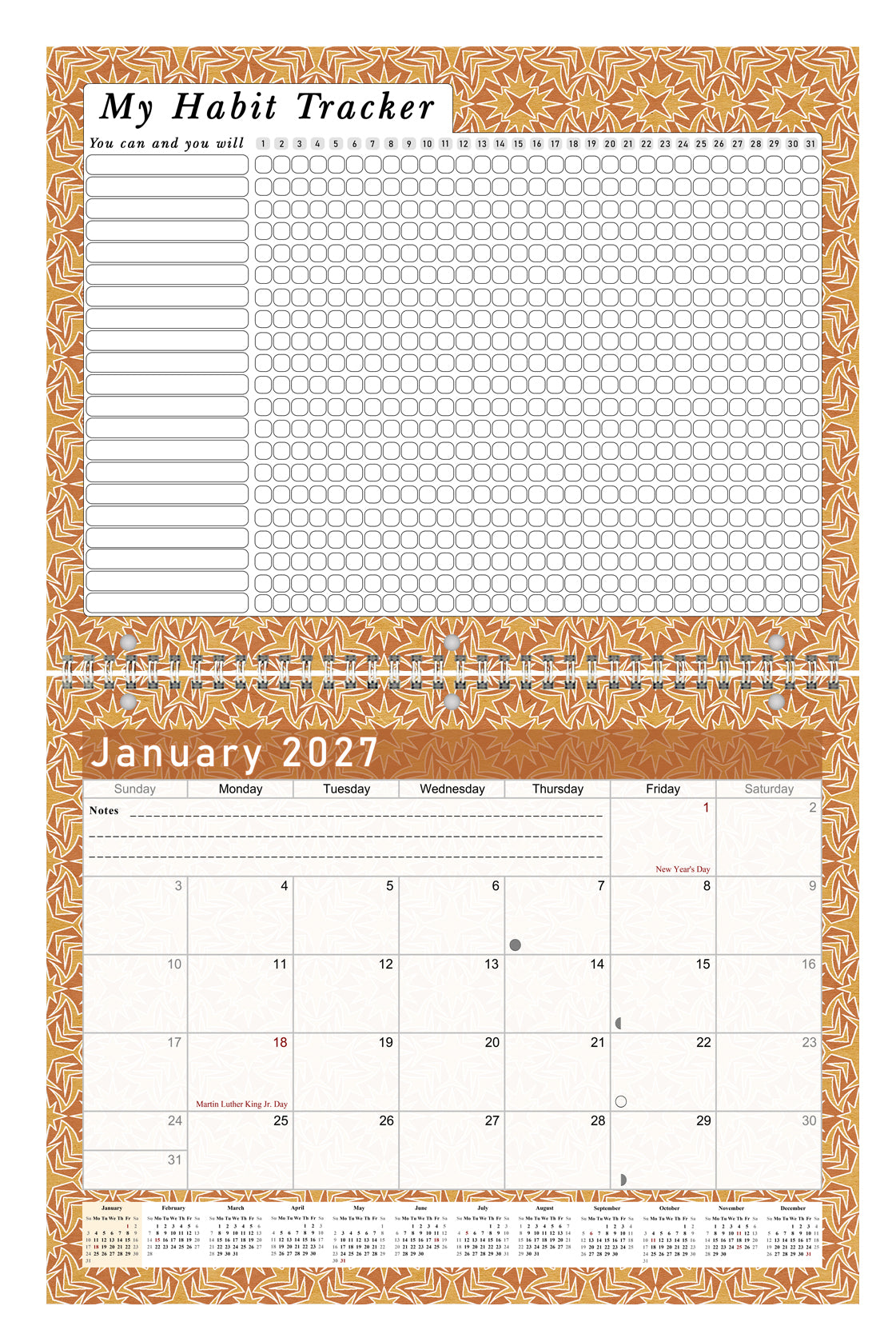 2027 Monthly Desktop/Wall Calendar/Planner - Habit Tracker - (Edition #25)